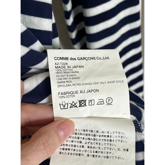 PLAY Comme de Garcons Striped Double Heart Long Sleeve Tee Large White Navy - Picture 7 of 9